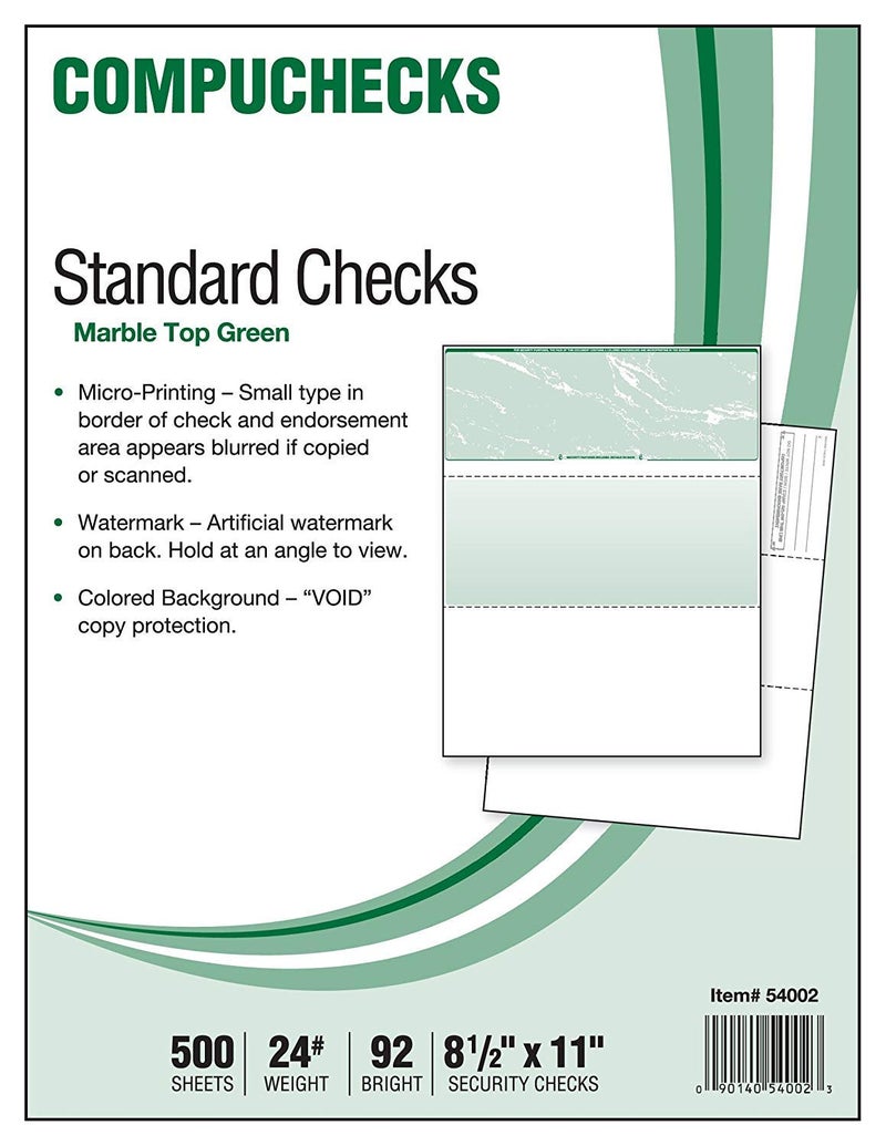 500 Blank Check Stock - Check on Top - Green Marble